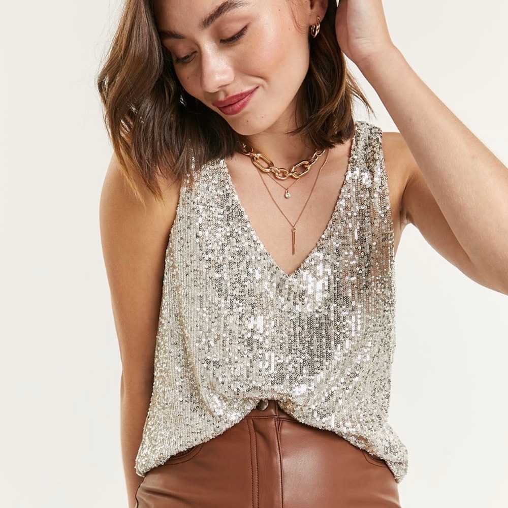 Shimmering V Neck Sequin - Top Camisole en paillettes à encolure en V
